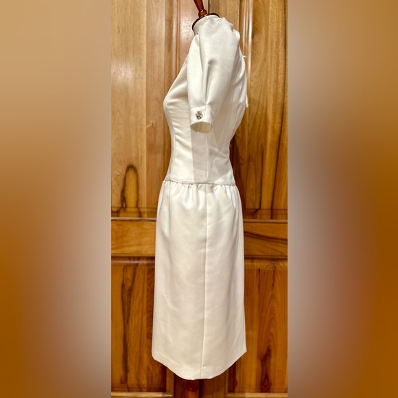 A.J. Bari - VTG 80s Structured White Satin Formal Dress/Crystal Trim - EUC 4 - Picture 5 of 17